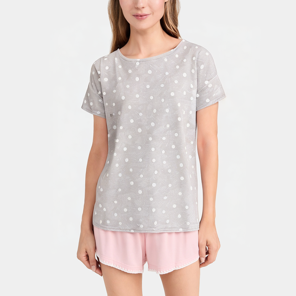 Polka dot print round neck women's pajamas