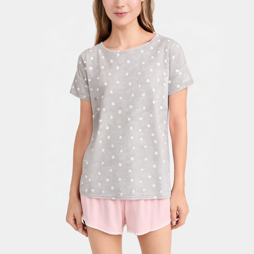 Polka dot print round neck women's pajamas