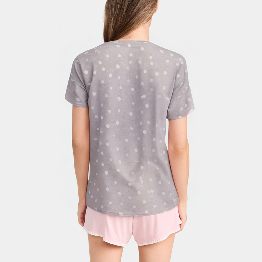 Polka dot print round neck women's pajamas