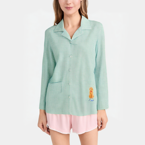 Green plaid loose women's pajamas