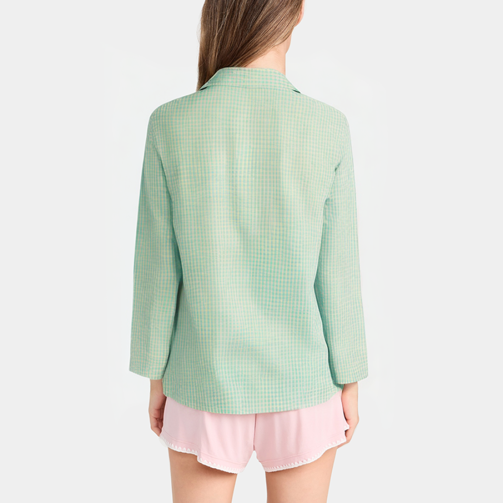 Green plaid loose women's pajamas