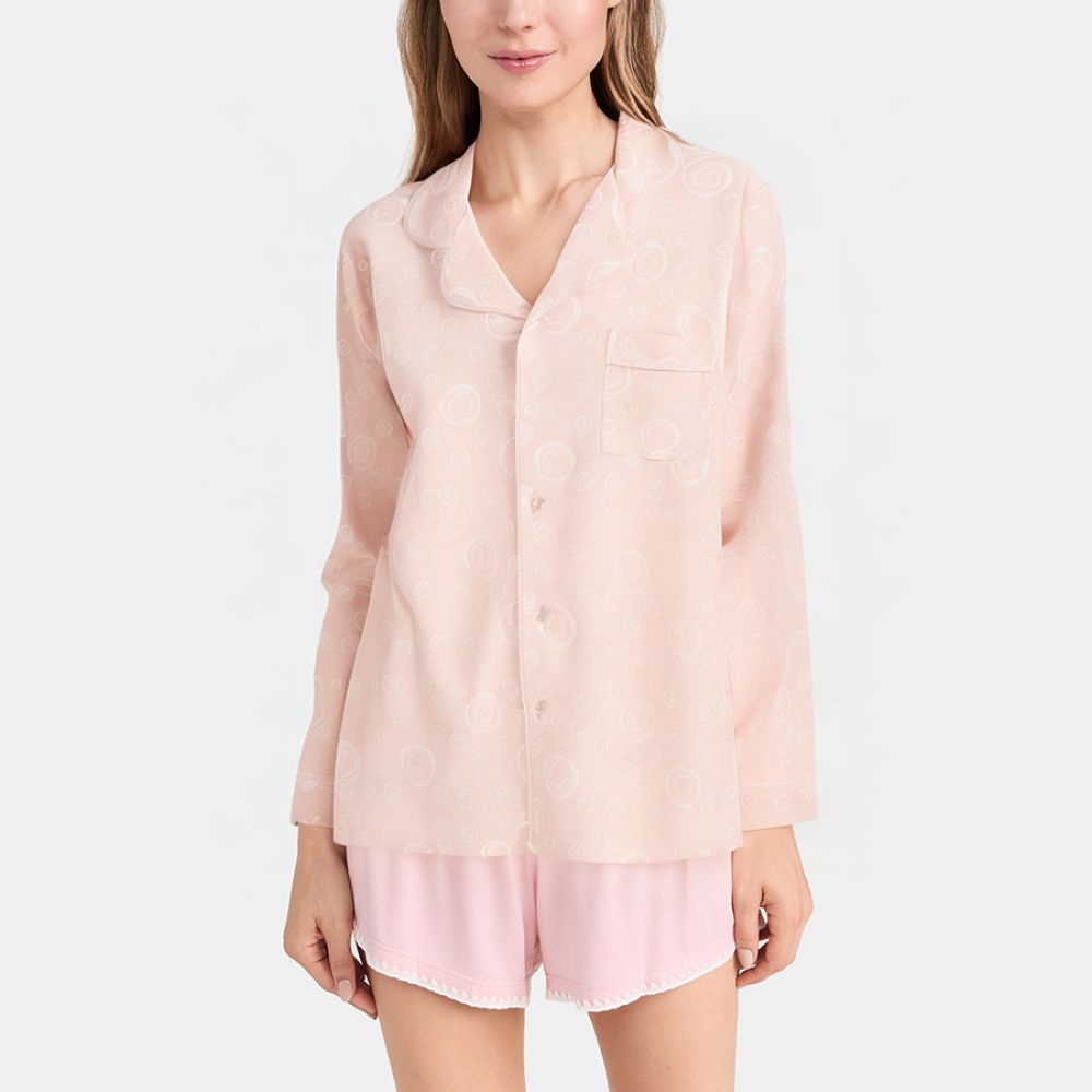 Smiley face print women's long sleeve pajamas