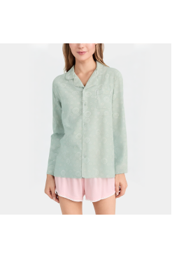 Lapel button women's long sleeve pajamas