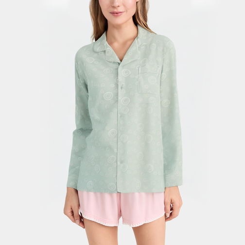 Lapel button women's long sleeve pajamas