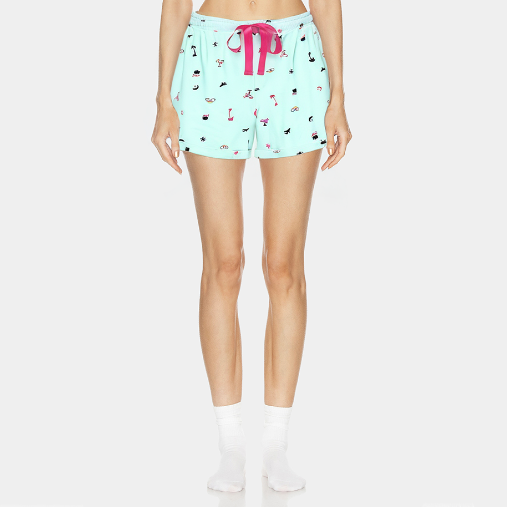 Printed elastic waist women's pajama shorts