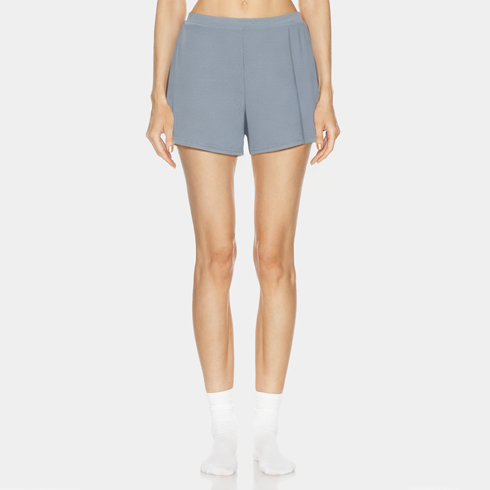 Grey ribbed elastic waist women's pajama shorts