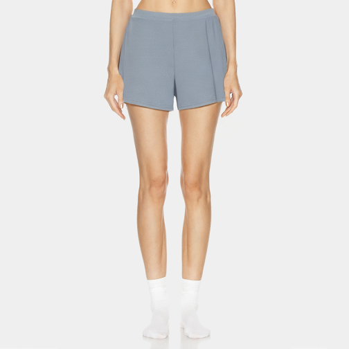 Grey ribbed elastic waist women's pajama shorts