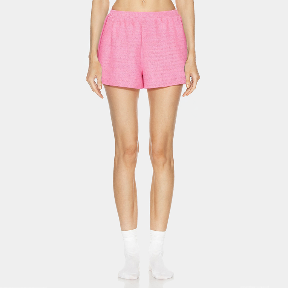 Pink printed straight-leg women's pajama shorts