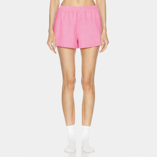 Pink printed straight-leg women's pajama shorts