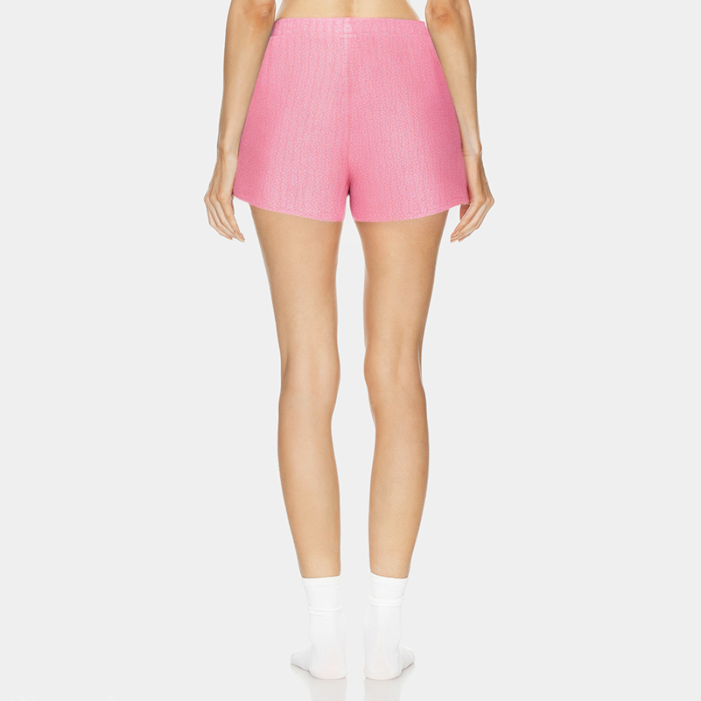 Pink printed straight-leg women's pajama shorts